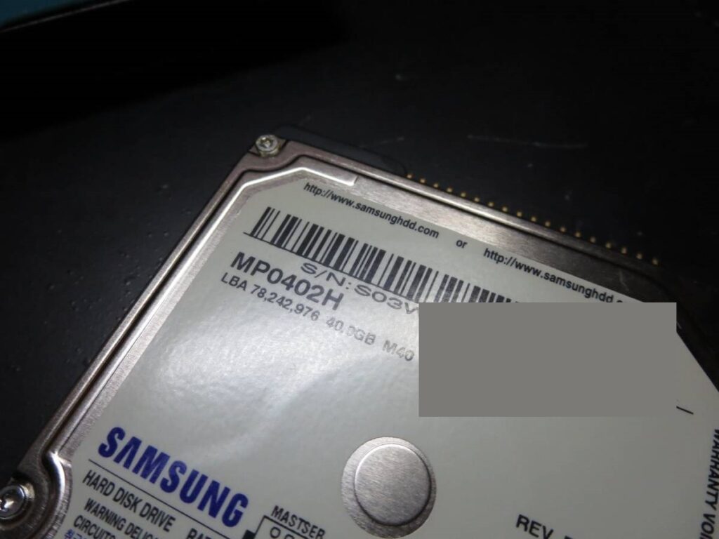 Samsung MP0402Hの基板障害を修理したPATAハードディスク